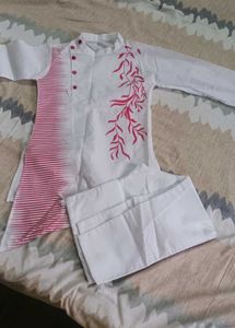 White & Pink Kurta Set
