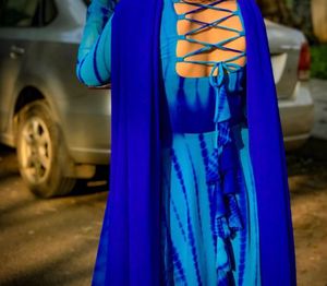 Blue tie dye dress with royalblue dupatta