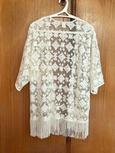 Forever 21 White Lace Fringe Kimono