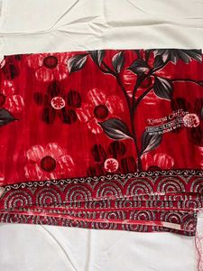 new red printed saree