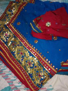 Blue &amp; Pink Embellished Saree