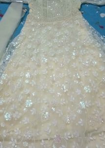 New Partywear Frock / Gown with Duppatta - Cream
