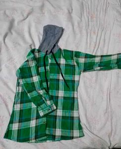 Green Plaid Hooded Shirt