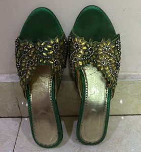 Emerald-Green Beaded Party Wear heels