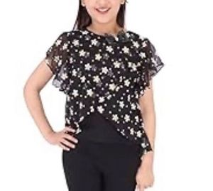 Madame Floral Top Black Ruffle Sleeve