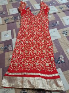 Red tamato color party wear kurta.