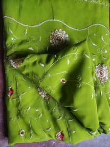 Embroidery Light Green Saree💚