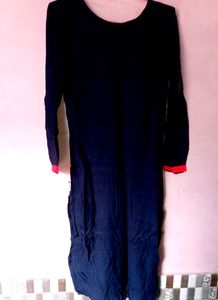 Navy Blue Kurta With Front Line Embroidery