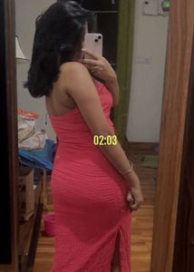 Hot Pink Strapless Ruched Maxi Dress