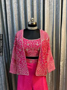 Chinon Silk Plazo+ Blouse With Overlay Jacket