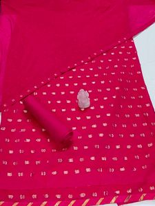 Women Saree Mall Silk Blend Zari Pink Suit Fabric