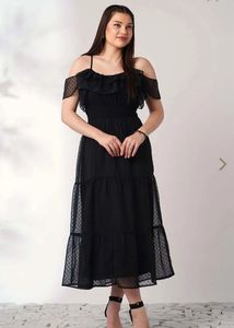 Black Ruffled Fit and Flare Dress