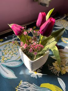 Set Of 1 Artificial Tulip Pink! With3 Xtra Flowers