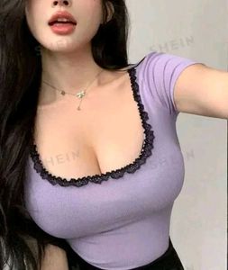 Cute Lavender Lace Trim Top