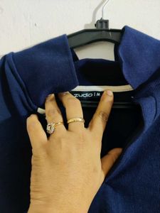 Navy &amp; White Cropped Polo Top