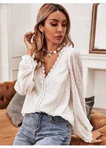 Shein White Lace Shirt Blouse Top Size L