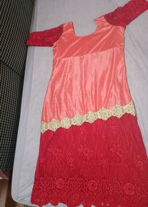 Red N Peach Party Wear Kurta