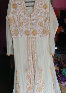Anarkali Suit White With Dupatta And Pant