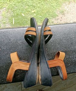 Black Wedge Heel Sandals Like New