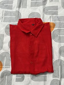 Red Mandarin Collar Blouse