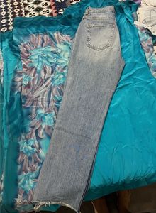 Blue Ripped Straight Leg Jeans