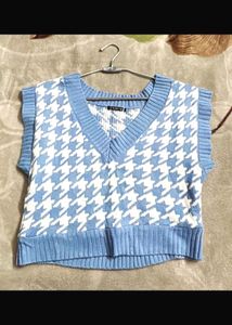 Blue Houndstooth Sweater Vest