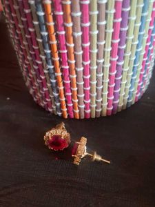 Ruby &amp; Gold Stud Earrings