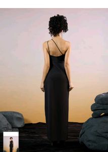 One Shoulder Black Maxi Dress/Gown With Slit/chain