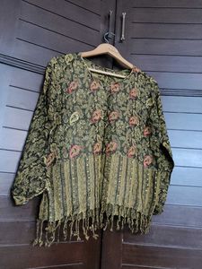 Women Kashmiri Print Sequin Embroidery Wool Top