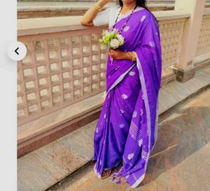 Purple Cotton Saree with readymade blouse bust 36