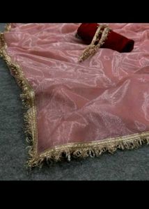 New Silk Nylon Saree With Velvet Blouse Piece