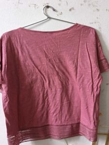 Rose V-Neck Tee with Lace Detail