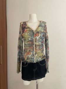 Butterfly Print Sheer Top