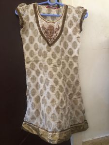 Off White Gold Printed Kurta