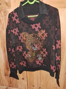 sale🎊🎆🎄🎉Teddy Bear Sequin Embellished Top