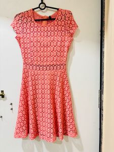 Coral Lace Fit & Flare Dress