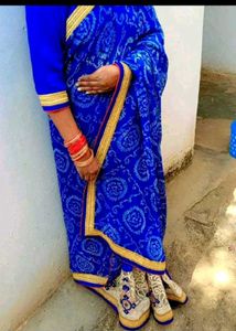 Blue Bandhani Saree