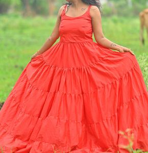 Red Tiered Long Gown Freel Dress...pre-wedding