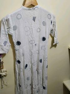 White Printed 3/4 Sleeve Kurta