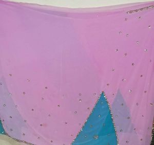 a beautiful pink and blue saree. party wear,light