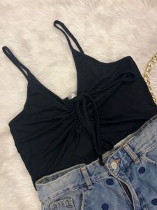 Black Ribbed Crop Top