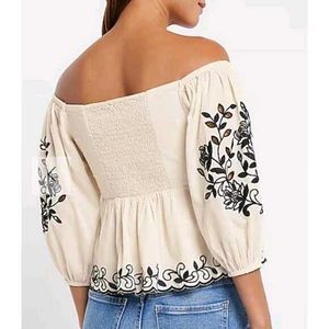 Embroidered Eyelet Off Shoulder Tie Front top