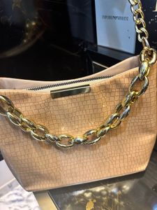 Beige Nude Sling Bag With Chain