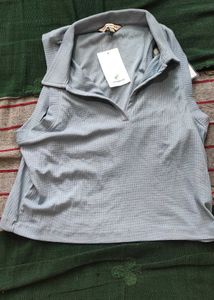 Trendy Blue Ribbed Tank Top