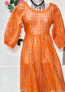 🥳🥳🥳Free! Free! Free!/ Orange Checkered Dress