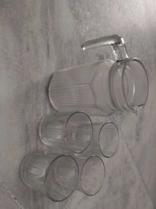 Vintage Glass Pitcher &amp; 4 Glasses Set