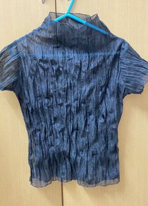 Sheer Crinkle Mock Neck Top