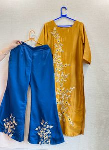 Mustard & Royal Blue Embroidered Co-ord Set