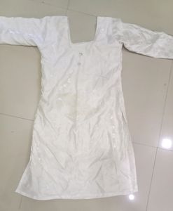 White Kurti Full Sleeves With Glittery Texture