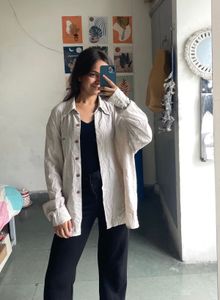 Oversized Beige Button-Down
